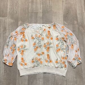 Womens Skye’s The Limit Sheer Embroidered‎ Floral Sleeve Tie Up Lined Top Shirt